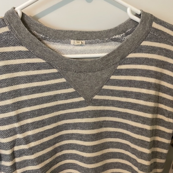 JCrew gray and cream stripe soft Terry sweatshirt, split hem detail on sides - Picture 4 of 7